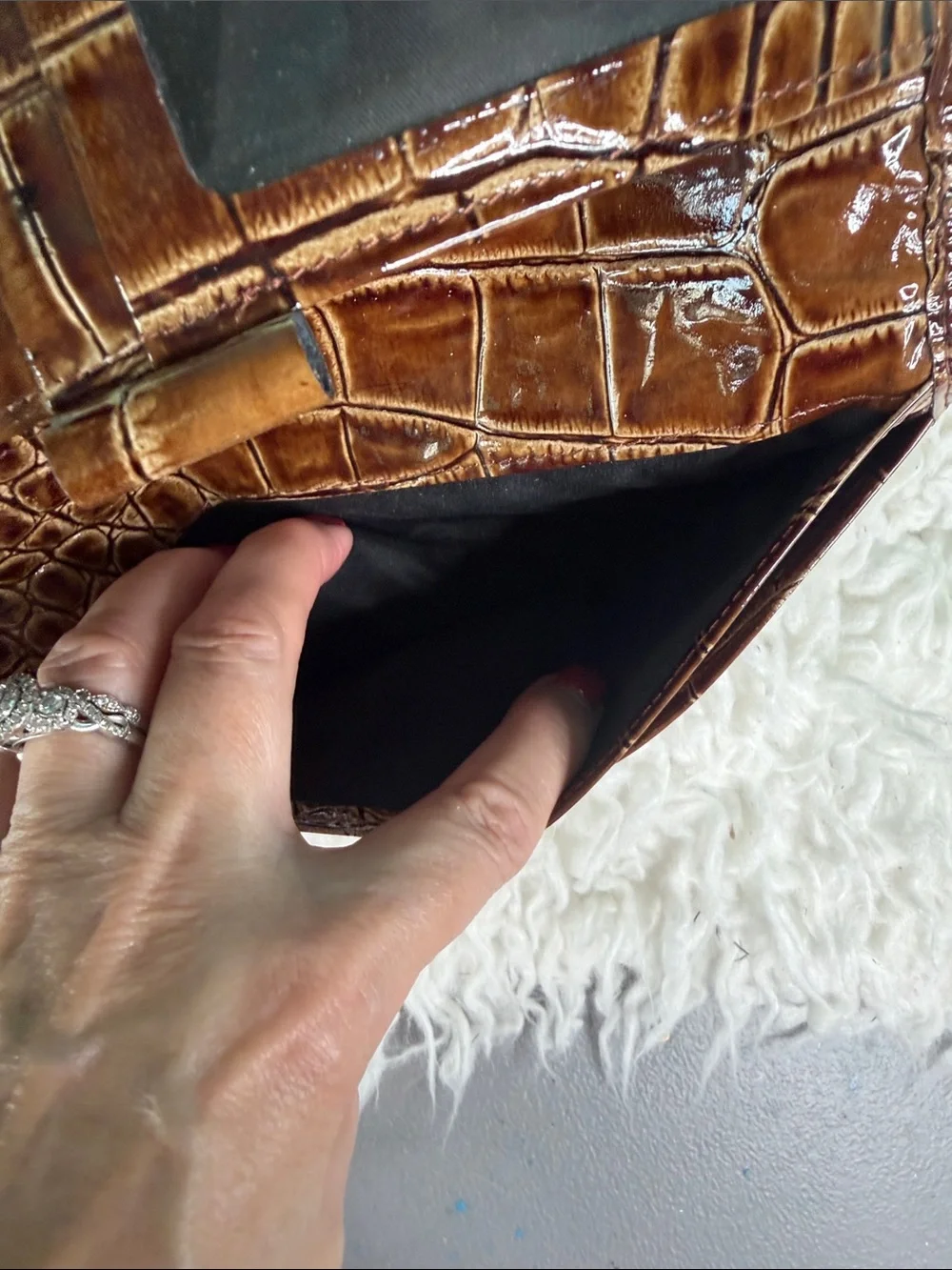Brahmin  Tortoiseshell Brown Croc-Embossed Leather Wallet